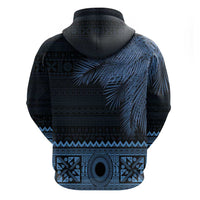 Fiji Palm Leaves Zip Hoodie Masi and Tapa Tribal Pattern Blue Color LT03 - Polynesian Pride