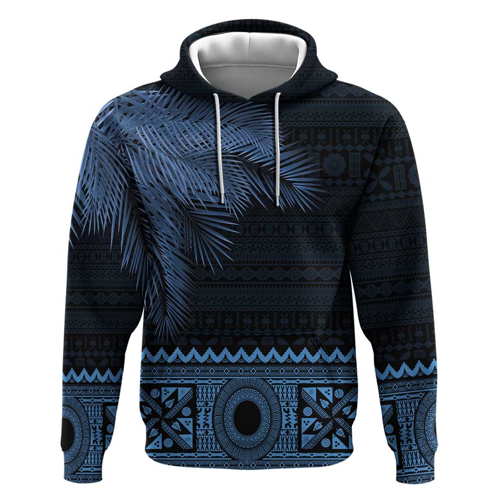 Fiji Palm Leaves Zip Hoodie Masi and Tapa Tribal Pattern Blue Color LT03 Pullover Hoodie Blue - Polynesian Pride