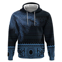 Fiji Palm Leaves Zip Hoodie Masi and Tapa Tribal Pattern Blue Color LT03 Pullover Hoodie Blue - Polynesian Pride