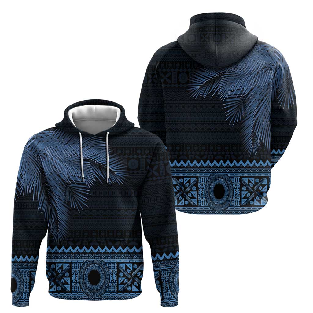 Fiji Palm Leaves Zip Hoodie Masi and Tapa Tribal Pattern Blue Color LT03 - Polynesian Pride