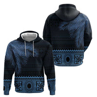 Fiji Palm Leaves Zip Hoodie Masi and Tapa Tribal Pattern Blue Color LT03 - Polynesian Pride