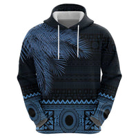 Fiji Palm Leaves Zip Hoodie Masi and Tapa Tribal Pattern Blue Color LT03 - Polynesian Pride