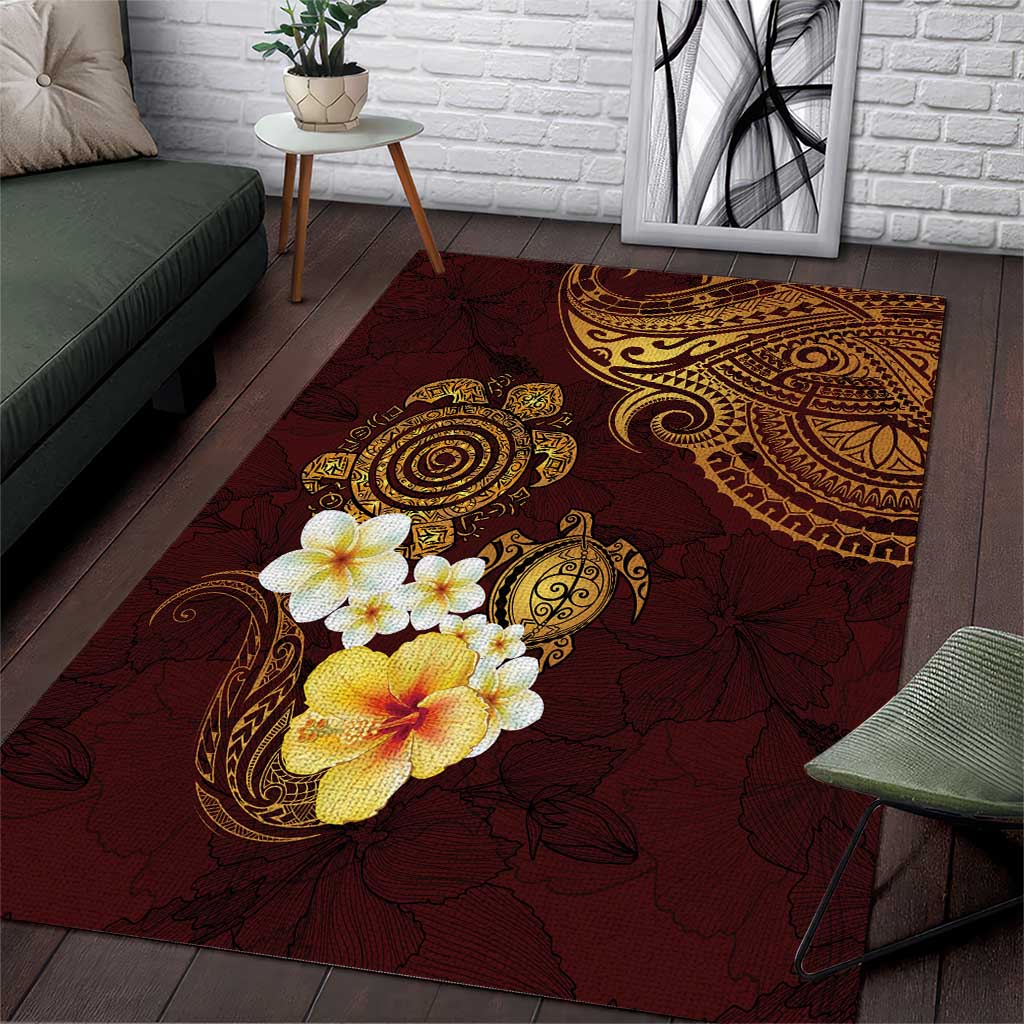 Polynesian Turtle Area Rug Plumeria Hibiscus Pattern Oxblood LT03 Oxblood - Polynesian Pride