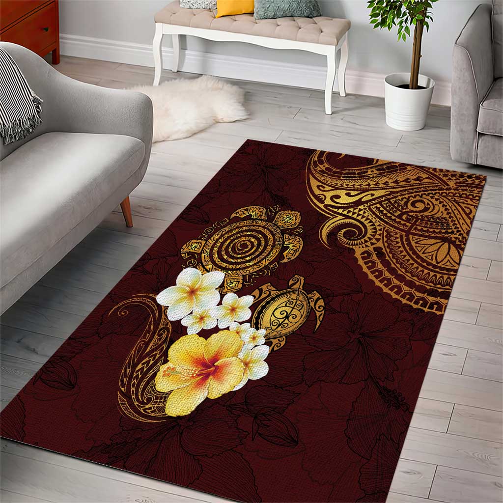 Polynesian Turtle Area Rug Plumeria Hibiscus Pattern Oxblood LT03 - Polynesian Pride