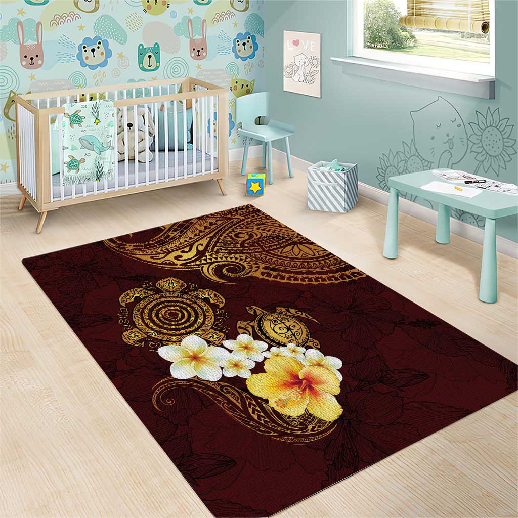 Polynesian Turtle Area Rug Plumeria Hibiscus Pattern Oxblood LT03 - Polynesian Pride