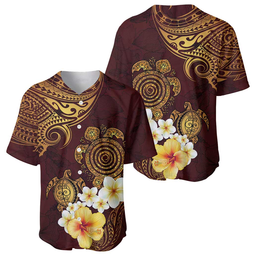Polynesian Turtle Baseball Jersey Plumeria Hibiscus Pattern Oxblood LT03 - Polynesian Pride