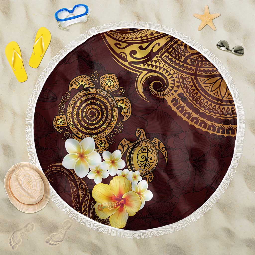 Polynesian Turtle Beach Blanket Plumeria Hibiscus Pattern Oxblood LT03 One Size 150cm Oxblood - Polynesian Pride