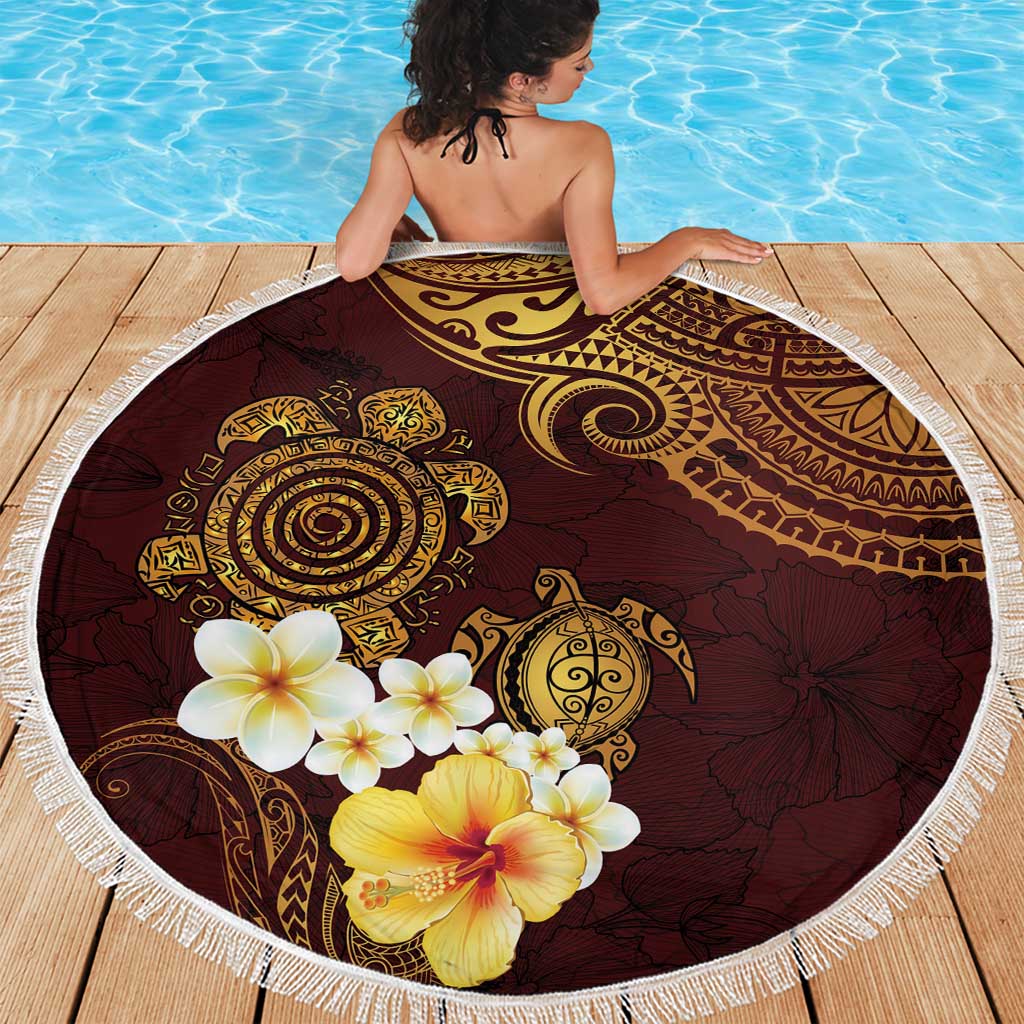 Polynesian Turtle Beach Blanket Plumeria Hibiscus Pattern Oxblood LT03 - Polynesian Pride