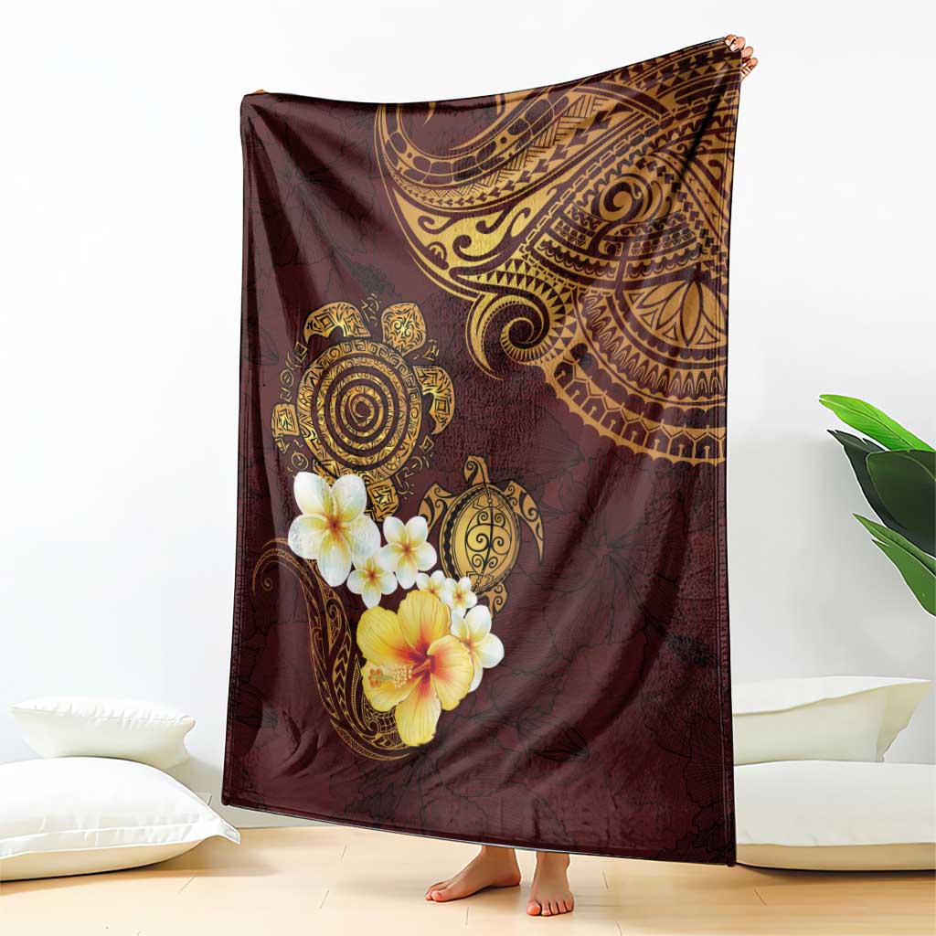 Polynesian Turtle Blanket Plumeria Hibiscus Pattern Oxblood LT03 - Polynesian Pride