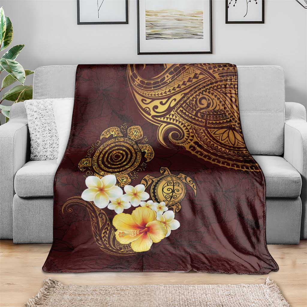 Polynesian Turtle Blanket Plumeria Hibiscus Pattern Oxblood LT03 - Polynesian Pride