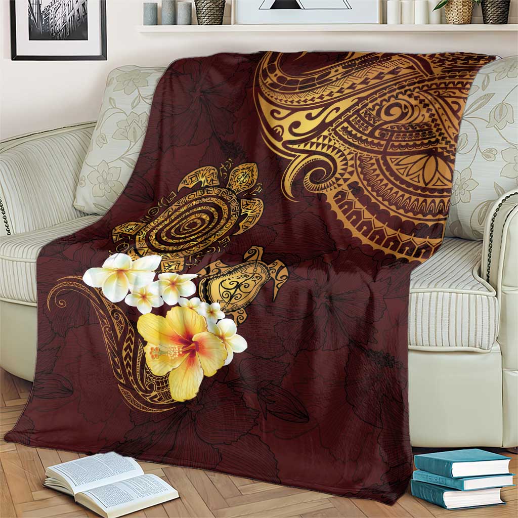Polynesian Turtle Blanket Plumeria Hibiscus Pattern Oxblood LT03 - Polynesian Pride