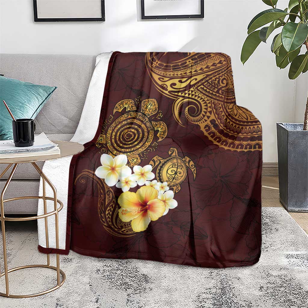 Polynesian Turtle Blanket Plumeria Hibiscus Pattern Oxblood LT03 - Polynesian Pride