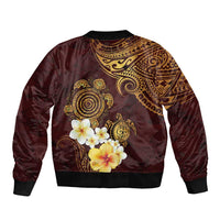 Polynesian Turtle Bomber Jacket Plumeria Hibiscus Pattern Oxblood LT03 - Polynesian Pride
