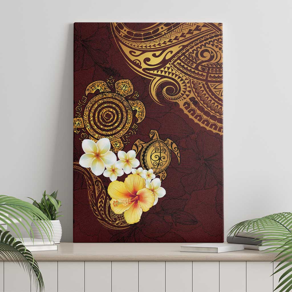 Polynesian Turtle Canvas Wall Art Plumeria Hibiscus Pattern Oxblood LT03 - Polynesian Pride