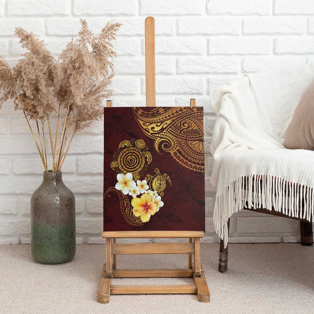 Polynesian Turtle Canvas Wall Art Plumeria Hibiscus Pattern Oxblood LT03 - Polynesian Pride
