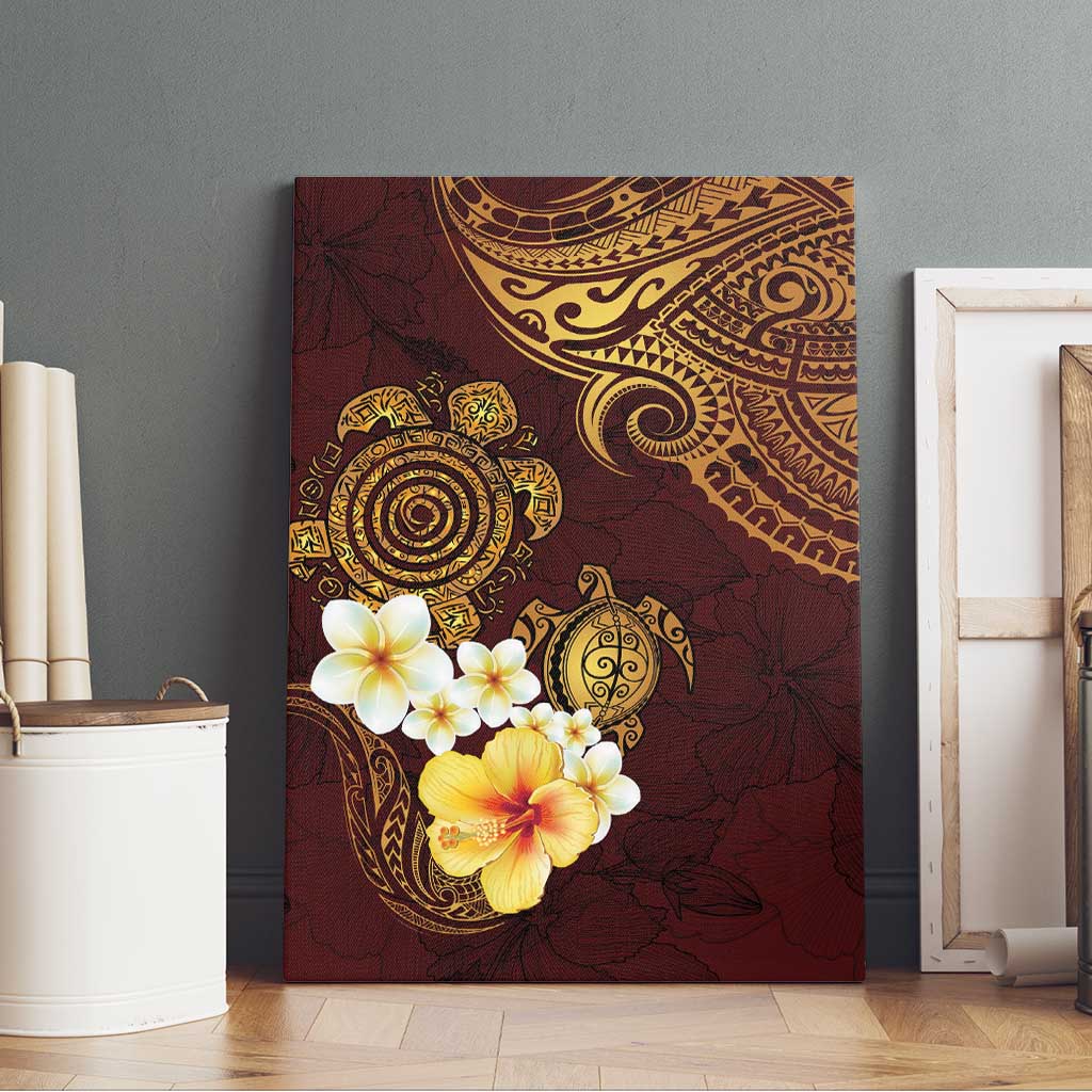 Polynesian Turtle Canvas Wall Art Plumeria Hibiscus Pattern Oxblood LT03 - Polynesian Pride