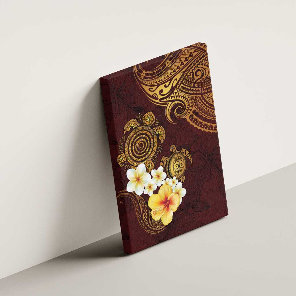Polynesian Turtle Canvas Wall Art Plumeria Hibiscus Pattern Oxblood LT03 - Polynesian Pride