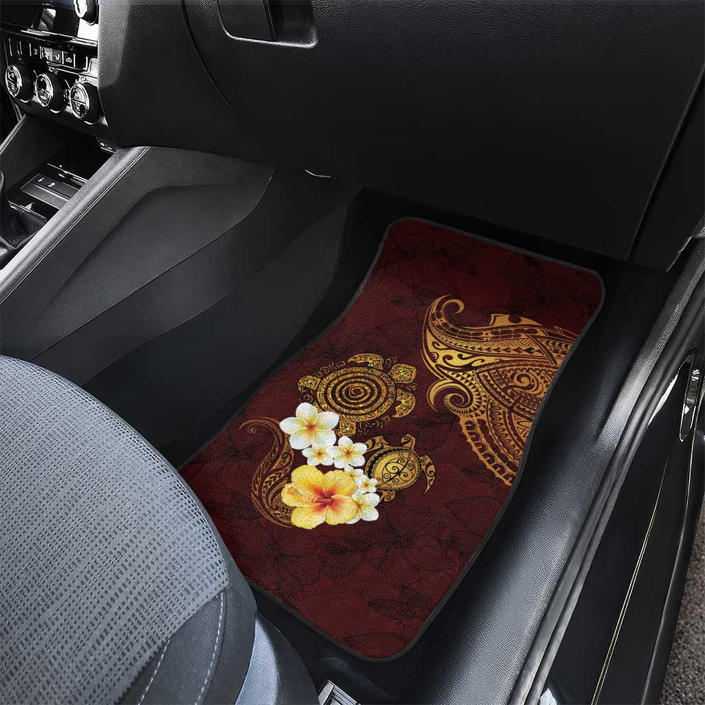 Polynesian Turtle Car Mats Plumeria Hibiscus Pattern Oxblood LT03 - Polynesian Pride