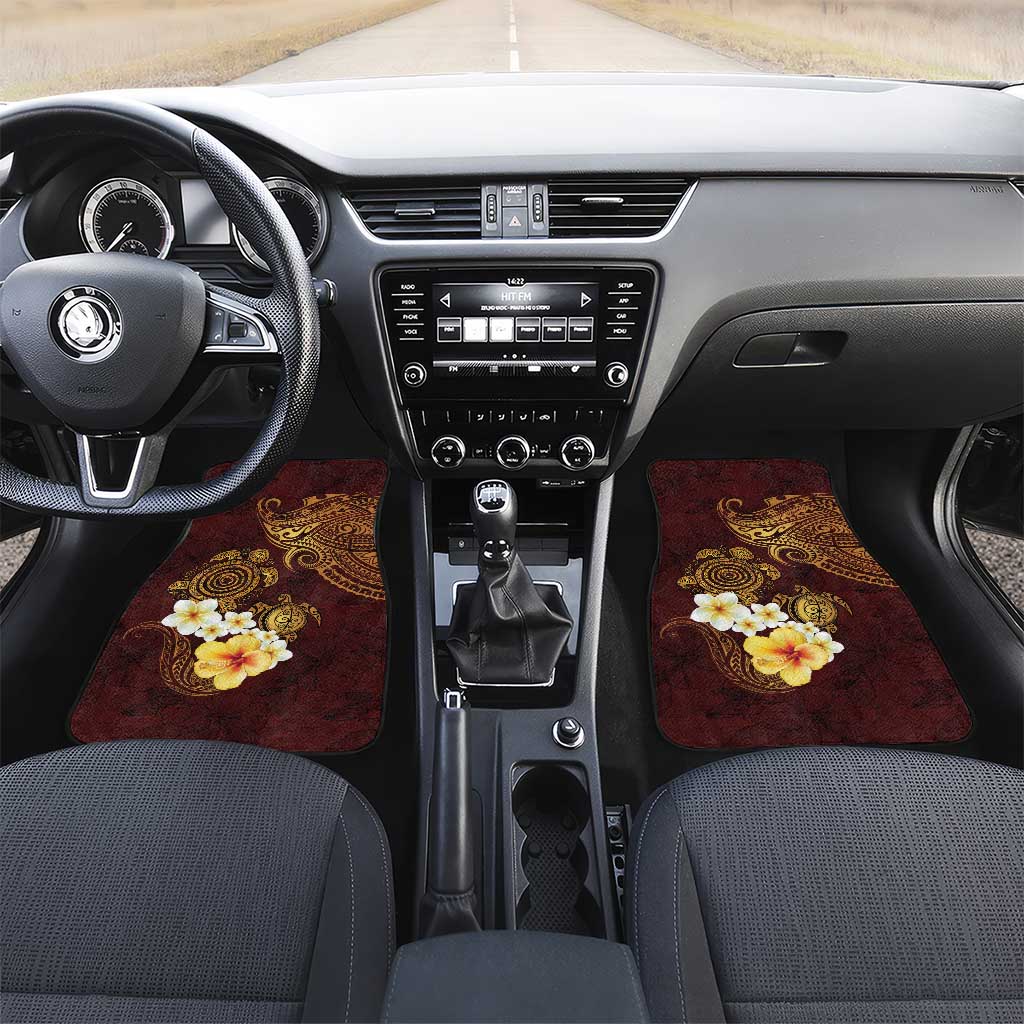 Polynesian Turtle Car Mats Plumeria Hibiscus Pattern Oxblood LT03 Set 2pcs - Front Oxblood - Polynesian Pride