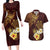 Polynesian Turtle Couples Matching Long Sleeve Bodycon Dress and Hawaiian Shirt Plumeria Hibiscus Pattern Oxblood