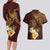 Polynesian Turtle Couples Matching Long Sleeve Bodycon Dress and Hawaiian Shirt Plumeria Hibiscus Pattern Oxblood