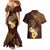 Polynesian Turtle Couples Matching Mermaid Dress and Hawaiian Shirt Plumeria Hibiscus Pattern Oxblood