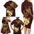 Polynesian Turtle Family Matching Long Sleeve Bodycon Dress and Hawaiian Shirt Plumeria Hibiscus Pattern Oxblood