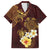 Polynesian Turtle Family Matching Long Sleeve Bodycon Dress and Hawaiian Shirt Plumeria Hibiscus Pattern Oxblood