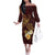 Polynesian Turtle Family Matching Off The Shoulder Long Sleeve Dress and Hawaiian Shirt Plumeria Hibiscus Pattern Oxblood