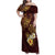 Polynesian Turtle Family Matching Off Shoulder Maxi Dress and Hawaiian Shirt Plumeria Hibiscus Pattern Oxblood