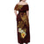 Polynesian Turtle Family Matching Off Shoulder Maxi Dress and Hawaiian Shirt Plumeria Hibiscus Pattern Oxblood