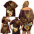 Polynesian Turtle Family Matching Off Shoulder Short Dress and Hawaiian Shirt Plumeria Hibiscus Pattern Oxblood