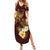 Polynesian Turtle Family Matching Summer Maxi Dress and Hawaiian Shirt Plumeria Hibiscus Pattern Oxblood