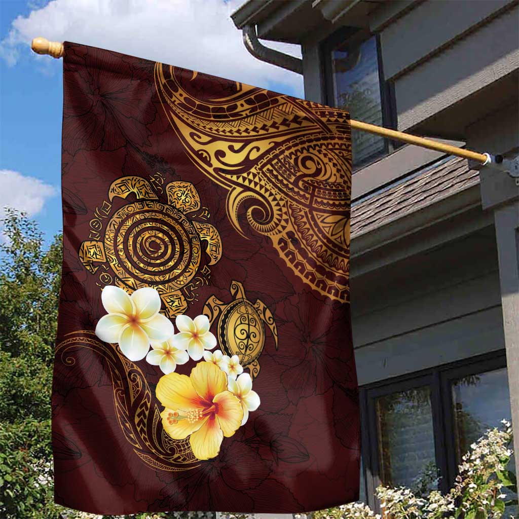 Polynesian Turtle Garden Flag Plumeria Hibiscus Pattern Oxblood LT03 - Polynesian Pride