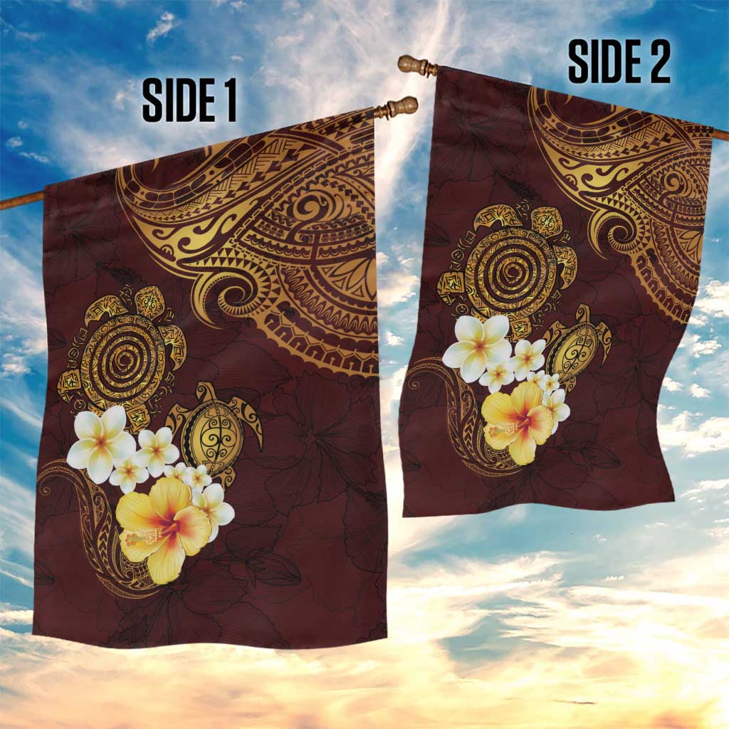 Polynesian Turtle Garden Flag Plumeria Hibiscus Pattern Oxblood LT03 - Polynesian Pride