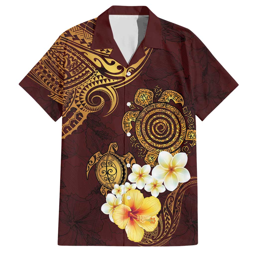 Polynesian Turtle Hawaiian Shirt Plumeria Hibiscus Pattern Oxblood LT03 Oxblood - Polynesian Pride