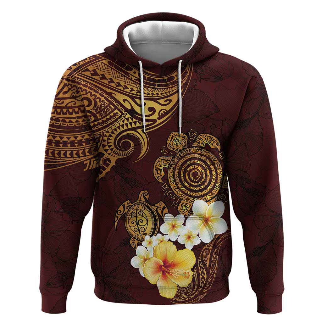 Polynesian Turtle Hoodie Plumeria Hibiscus Pattern Oxblood LT03 Pullover Hoodie Oxblood - Polynesian Pride