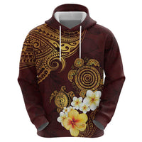 Polynesian Turtle Hoodie Plumeria Hibiscus Pattern Oxblood LT03 - Polynesian Pride