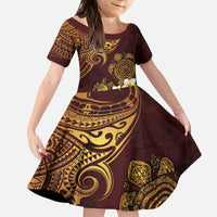 Polynesian Turtle Kid Short Sleeve Dress Plumeria Hibiscus Pattern Oxblood LT03 KID Oxblood - Polynesian Pride