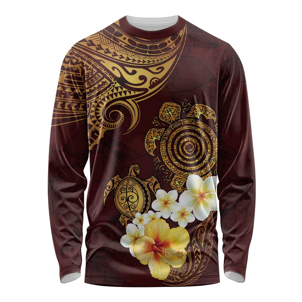 Polynesian Turtle Long Sleeve Shirt Plumeria Hibiscus Pattern Oxblood LT03 Unisex Oxblood - Polynesian Pride