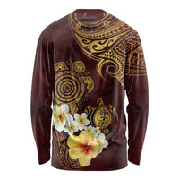 Polynesian Turtle Long Sleeve Shirt Plumeria Hibiscus Pattern Oxblood LT03 - Polynesian Pride