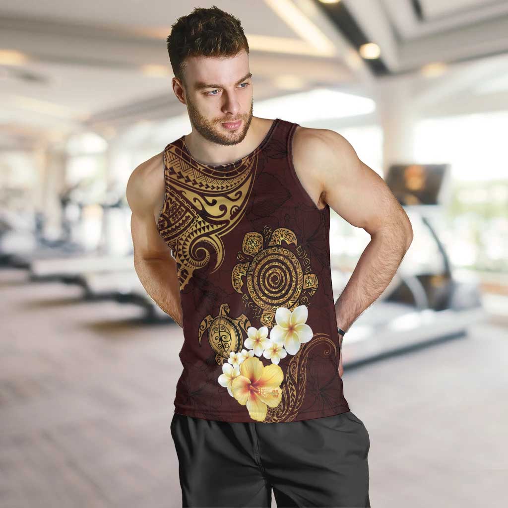 Polynesian Turtle Men Tank Top Plumeria Hibiscus Pattern Oxblood LT03 Oxblood - Polynesian Pride