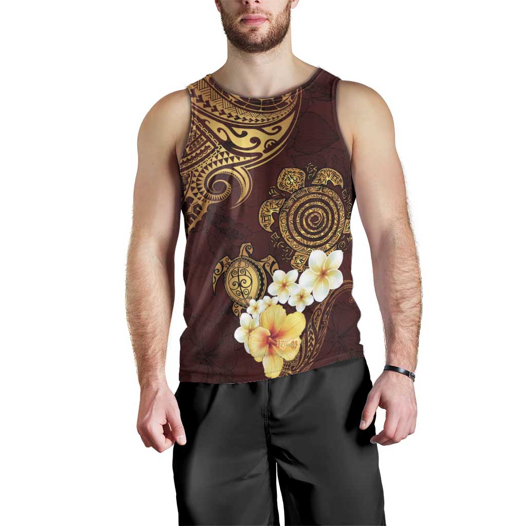 Polynesian Turtle Men Tank Top Plumeria Hibiscus Pattern Oxblood LT03 - Polynesian Pride