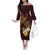 Polynesian Turtle Off The Shoulder Long Sleeve Dress Plumeria Hibiscus Pattern Oxblood