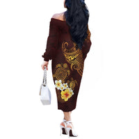 Polynesian Turtle Off The Shoulder Long Sleeve Dress Plumeria Hibiscus Pattern Oxblood LT03 - Polynesian Pride