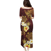 Polynesian Turtle Puletasi Plumeria Hibiscus Pattern Oxblood LT03 - Polynesian Pride