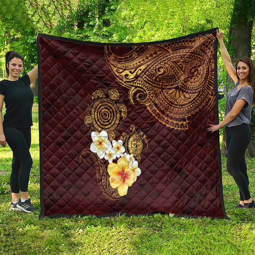 Polynesian Turtle Quilt Plumeria Hibiscus Pattern Oxblood LT03 - Polynesian Pride