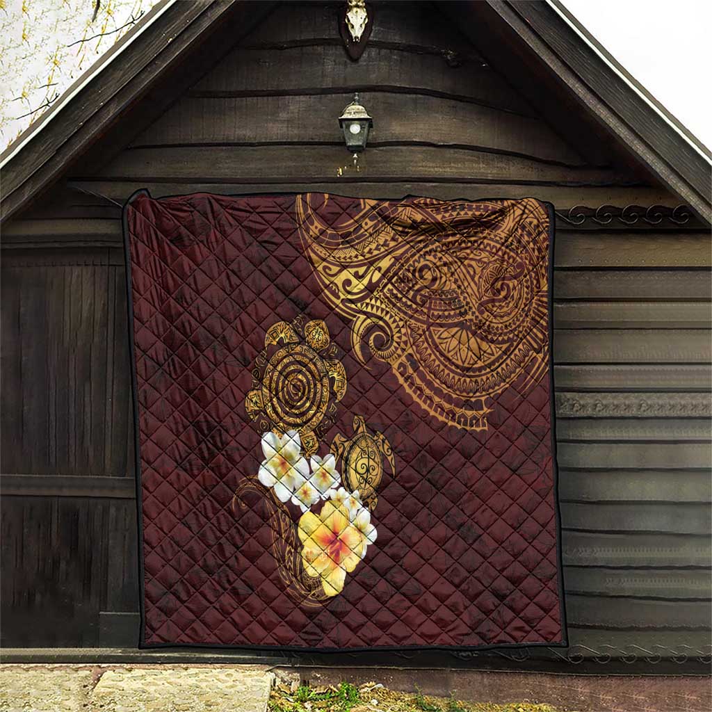 Polynesian Turtle Quilt Plumeria Hibiscus Pattern Oxblood LT03 - Polynesian Pride