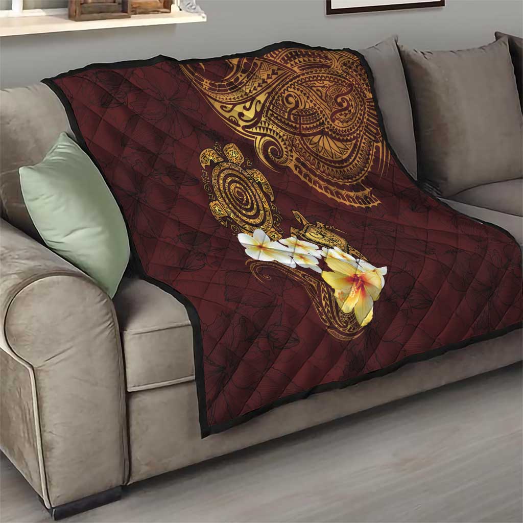 Polynesian Turtle Quilt Plumeria Hibiscus Pattern Oxblood LT03 - Polynesian Pride