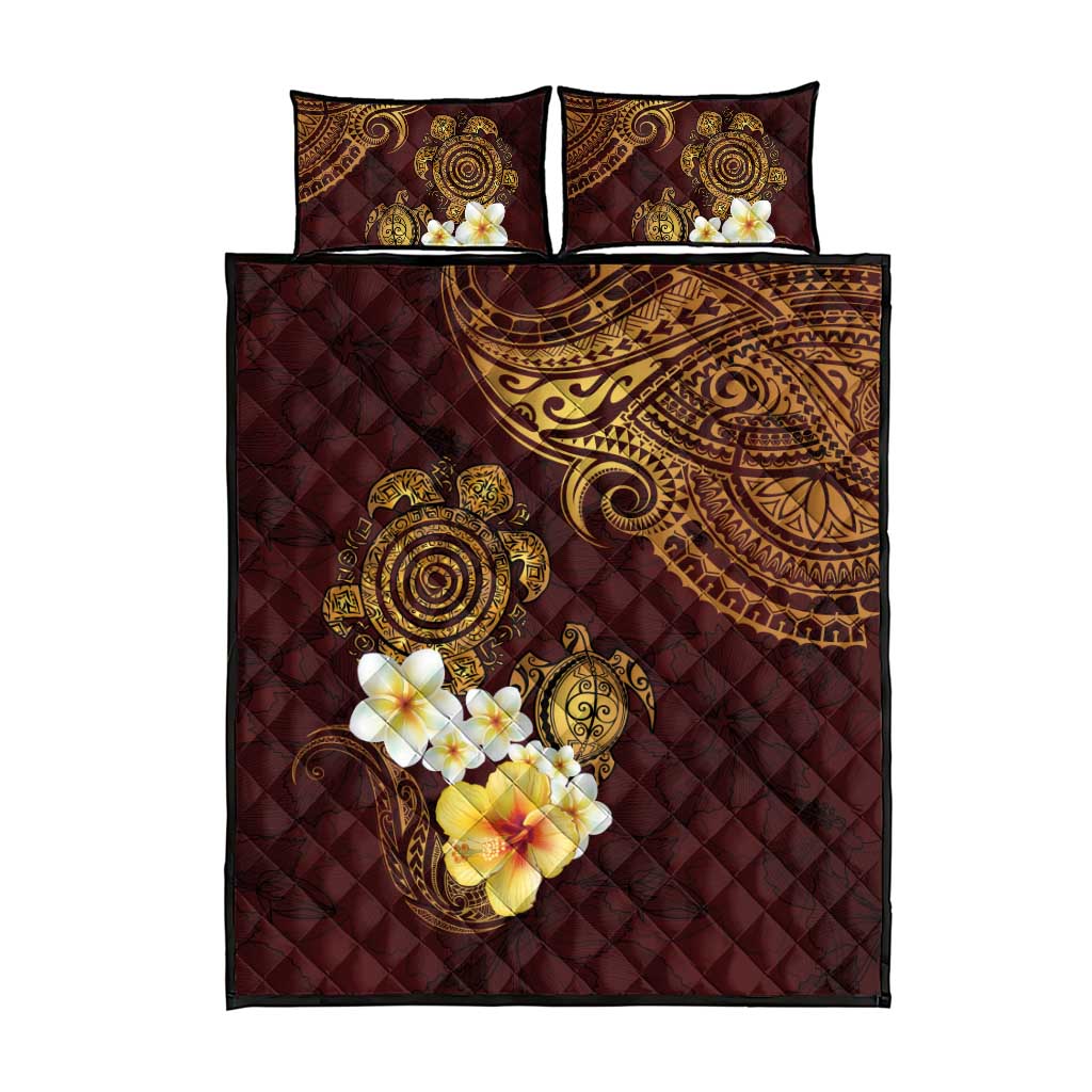 Polynesian Turtle Quilt Bed Set Plumeria Hibiscus Pattern Oxblood LT03 - Polynesian Pride